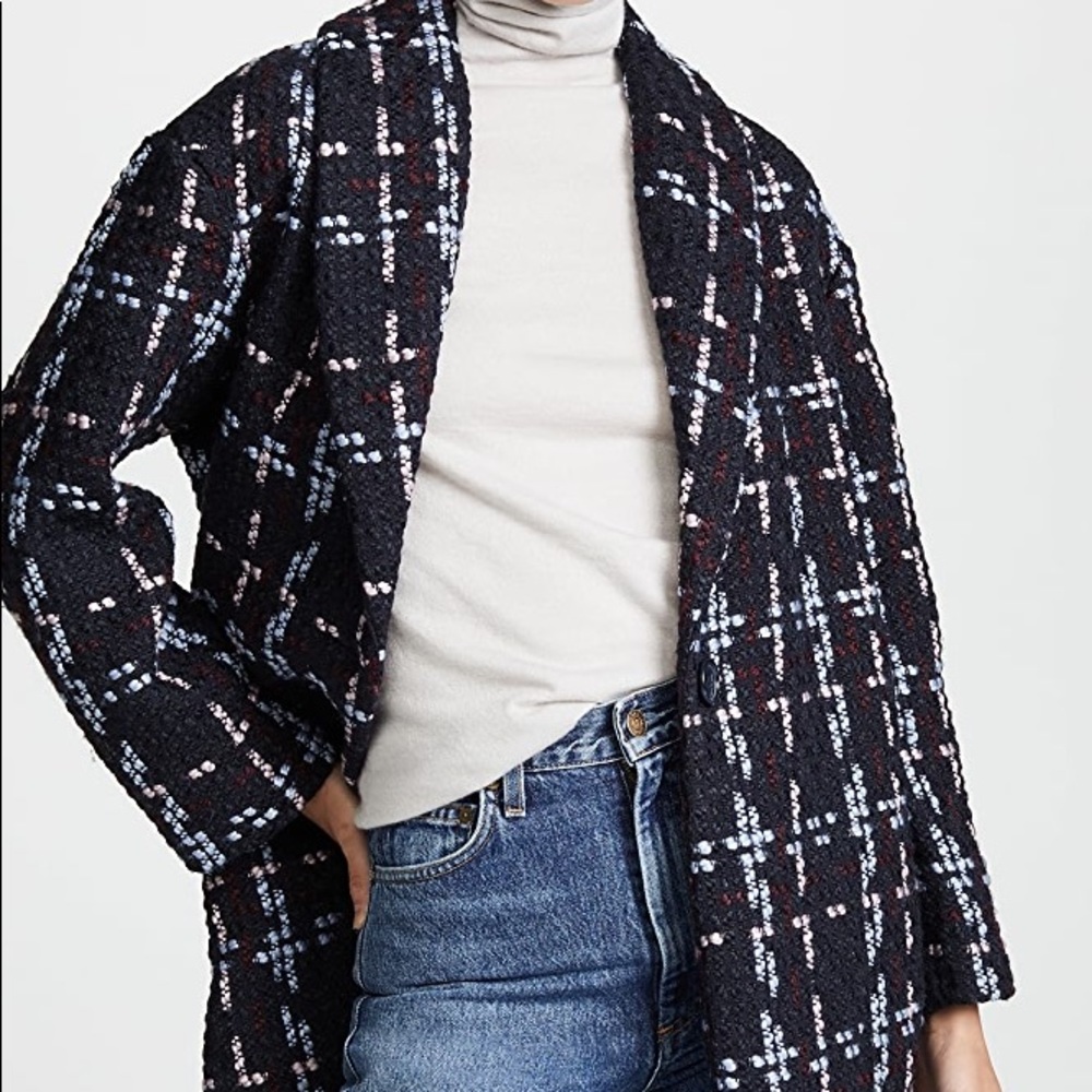 WAYF Valmont Oversized Cocoon Coat In Navy Boucle